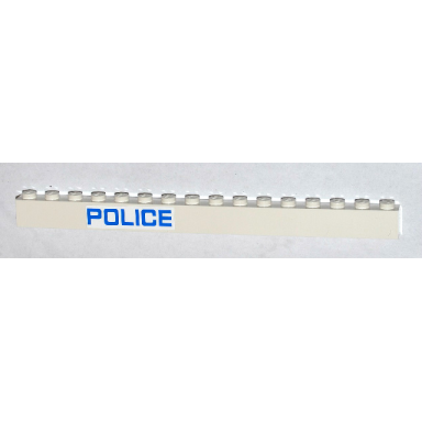 white brick 1 x 16 with blue police pattern sticker - set 60046