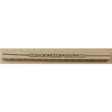 white brick 1 x 16 with brick street custom and long blue line pattern sticker - set 8154