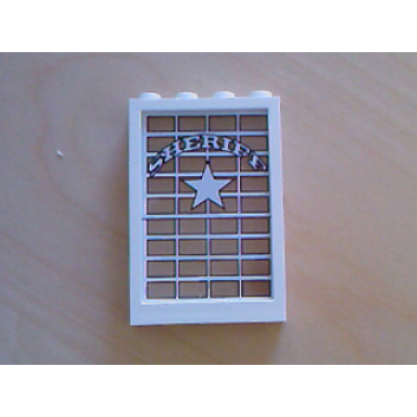 white window 1 x 4 x 5 with trans-clear glass with sheriff pattern sticker - sets 6755 6764