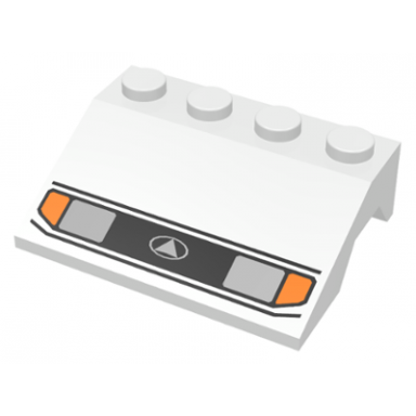 white vehicle mudguard 3 x 4 slope with silver car headlights orange signal lights black grille with white triangle in oval logo