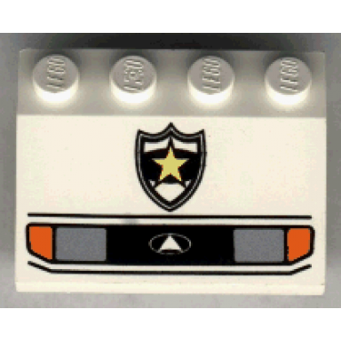vehicle mudguard 3 x 4 slope with silver car headlights orange signal lights black grille with triangle in oval logo police yellow star badge pattern