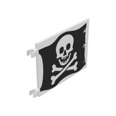 white flag 6 x 5 with skull and crossbones jolly roger pattern on both sides printed