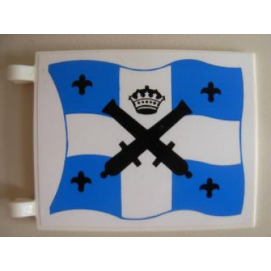white flag 6 x 5 with black crossed cannons and crown over blue and white cross pattern on both sides stickers - sets 6265 6274 6276