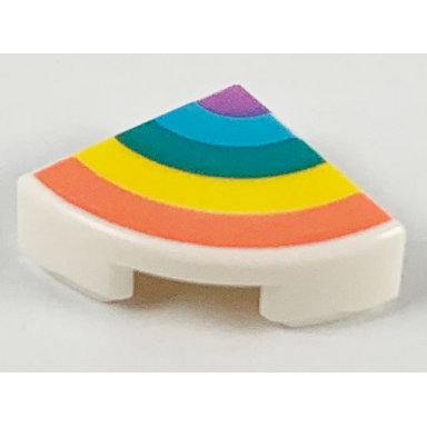 white tile round 1 x 1 quarter with coral yellow dark turquoise medium azure and medium lavender rainbow pattern