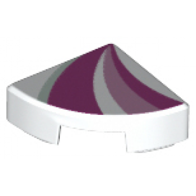 white tile round 1 x 1 quarter with bright pink dark pink and light aqua curved stripes pattern