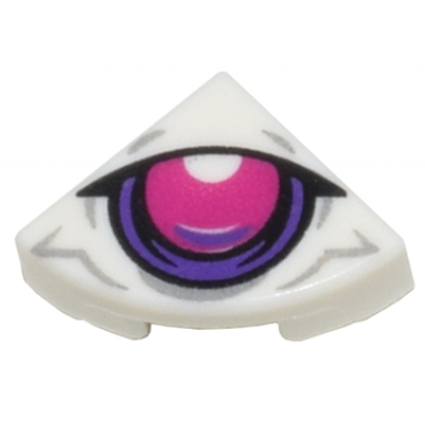 white tile round 1 x 1 quarter with magenta and dark purple eye and light bluish gray lines pattern
