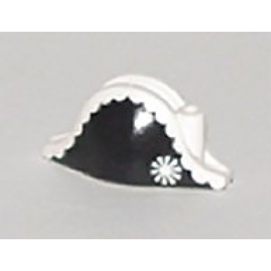 white minifigure headgear hat pirate bicorne with cockade on black scalloped background pattern