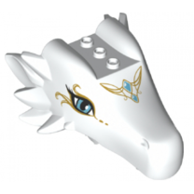 white dragon head elves jaw upper large 3 studs on top with dark azure eyes 2 diamonds and gold tribal pattern elandra