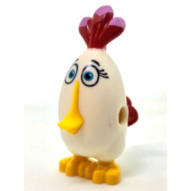 white body angry birds matilda with fixed flexible rubber bright light orange beak and printed black eyebrows eyelashes medium azure eyes dark red feathers with bright pink tips and bright light orange feet pattern