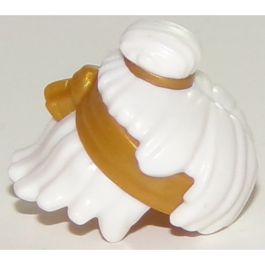 white minifigure hair mid-length tousled top knot bun with molded pearl gold headband and hair tie pattern