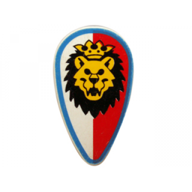 minifigure shield oval with lion head red and white background blue border pattern