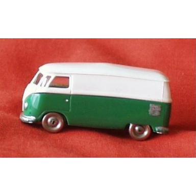 white ho scale vw van with green base