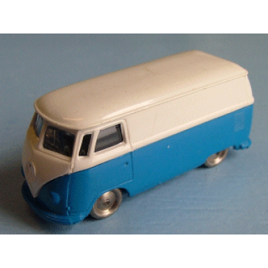 white ho scale vw van with blue base