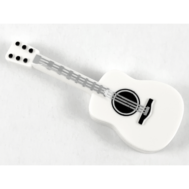 white minifigure utensil musical instrument guitar acoustic with silver strings and black tuning knobs pattern