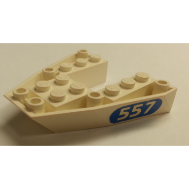 white boat bow brick 6 x 6 x 1 with 557 in blue oval pattern on both sides stickers - set 6557