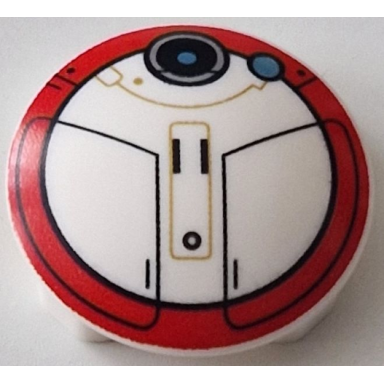 plate round 2 x 2 with rounded bottom boat stud with sw l0-la59 droid lola with black lines and red circle border pattern