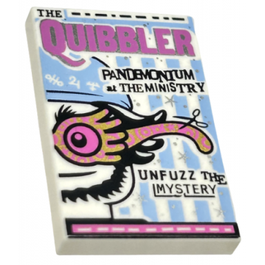white tile 2 x 3 with the quibbler newspaper pattern