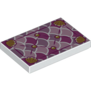 white tile 2 x 3 with gold shells and fasteners on multicolored scales background pattern seat cushion