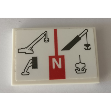 white tile 2 x 3 with technic crane functions letter n pattern sticker - set 42082