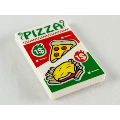 white tile 2 x 3 with red and green pizza ad pattern