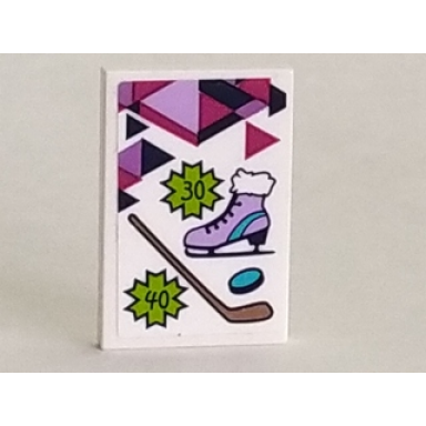 white tile 2 x 3 with hockey stick puck and figure skate pattern sticker - set 41322