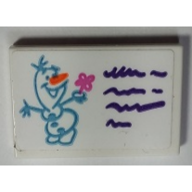 white tile 2 x 3 with drawing of olaf and dark purple lines pattern sticker - set 41169
