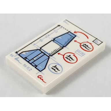 white tile 2 x 3 with rocket blueprint pattern