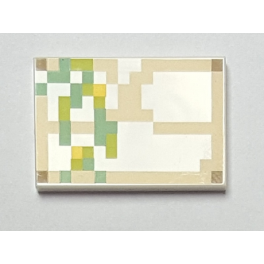 white tile 2 x 3 with pixelated green lime tan and yellow pattern minecraft iron golem