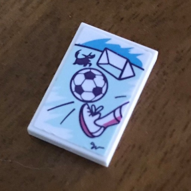 white tile 2 x 3 with foot kicking soccer ball dog and net pattern sticker - set 41332