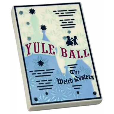 white tile 2 x 3 with hp yule ball invitation snowflakes and the weird sisters pattern