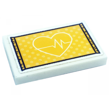 white tile 2 x 3 with bright light orange heart and heart beat pattern sticker - set 41318