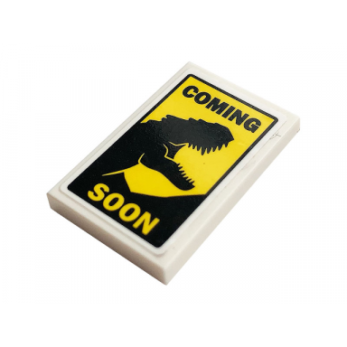 white tile 2 x 3 with black coming and dinosaur yellow soon pattern sticker - set 75934