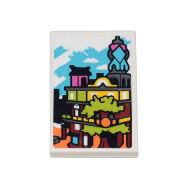 white tile 2 x 3 with ninjago city gardens model pattern sticker - set 71741