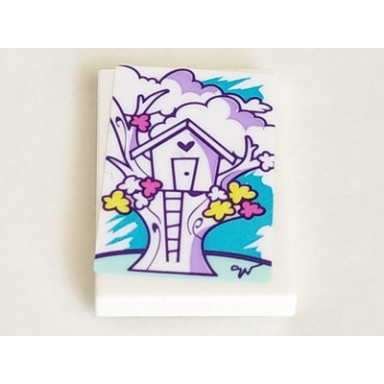 white tile 2 x 3 with medium lavender tree house and ladder pattern sticker - set 41332