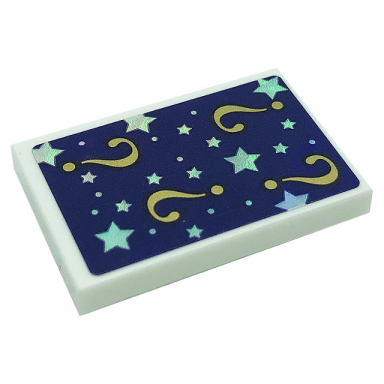 white tile 2 x 3 with silver dots stars and question marks on dark purple background pattern sticker - set 41685