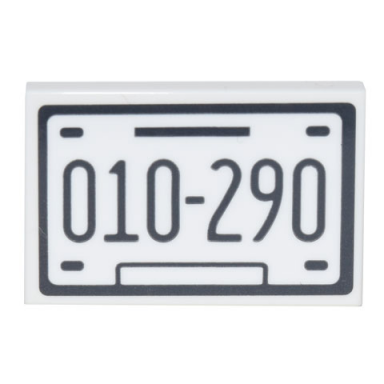 white tile 2 x 3 with license plate and black 010-290 pattern sticker - set 10290