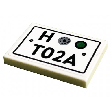 white tile 2 x 3 with license plate black h and t02a pattern sticker - set 10279