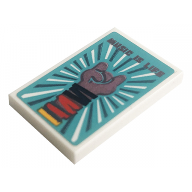 white tile 2 x 3 with music is life bracelets and sign of the horns hand pattern sticker - set 41256