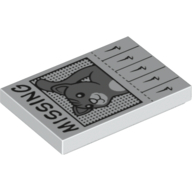 white tile 2 x 3 with poster with black missing and dark bluish gray cat pattern