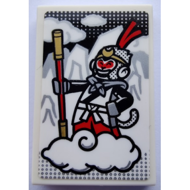 white tile 2 x 3 with monkey king on white cloud pattern sticker - set 80012