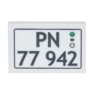 white tile 2 x 3 with license plate black pn -77 942 pattern sticker - set 77942