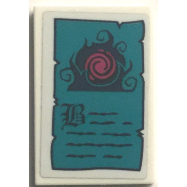 white tile 2 x 3 with dark turquoise paper dark blue and magenta elves portal and writing pattern sticker - set 41194