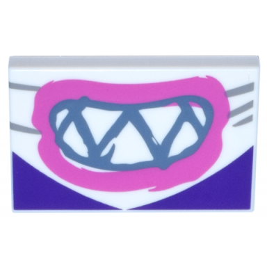 white tile 2 x 3 with drawing of mouth with sharp teeth and dark pink lips on bandana dark purple corners pattern super mario nabbit lower face