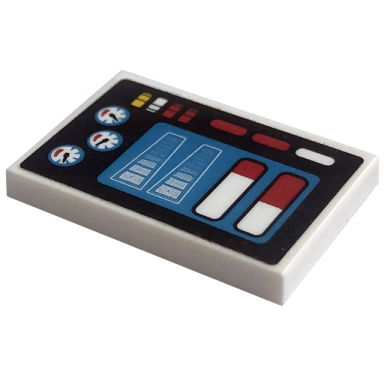 white tile 2 x 3 with control panel with display gauges and lights on black background pattern sticker - set 42094