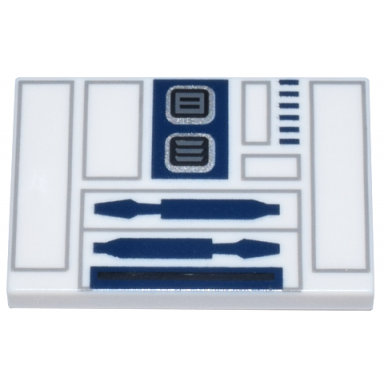 white tile 2 x 3 with light bluish gray rectangles dark blue and dark bluish gray panels and slots pattern brickheadz r2-d2 torso