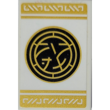 white tile 2 x 3 with gold stripes lines and ninjago core logo on black circle pattern sticker - set 71767