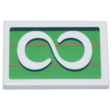 white tile 2 x 3 with white infinity symbol on bright green background with dark green and medium nougat lines pattern