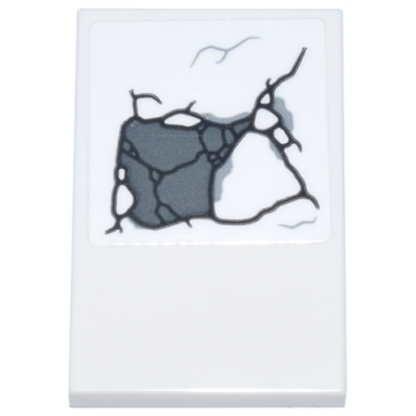 white tile 2 x 3 with black dark bluish gray and light bluish gray wide cracked stone pattern 2 sticker - set 76266