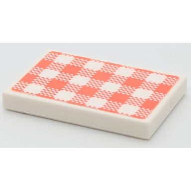 white tile 2 x 3 with coral checkered gingham pattern sticker - set 41442