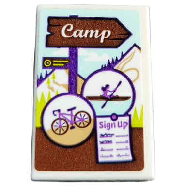 white tile 2 x 3 with bicycle canoe sign up poster and camp on reddish brown and dark purple sign pattern sticker - set 41679